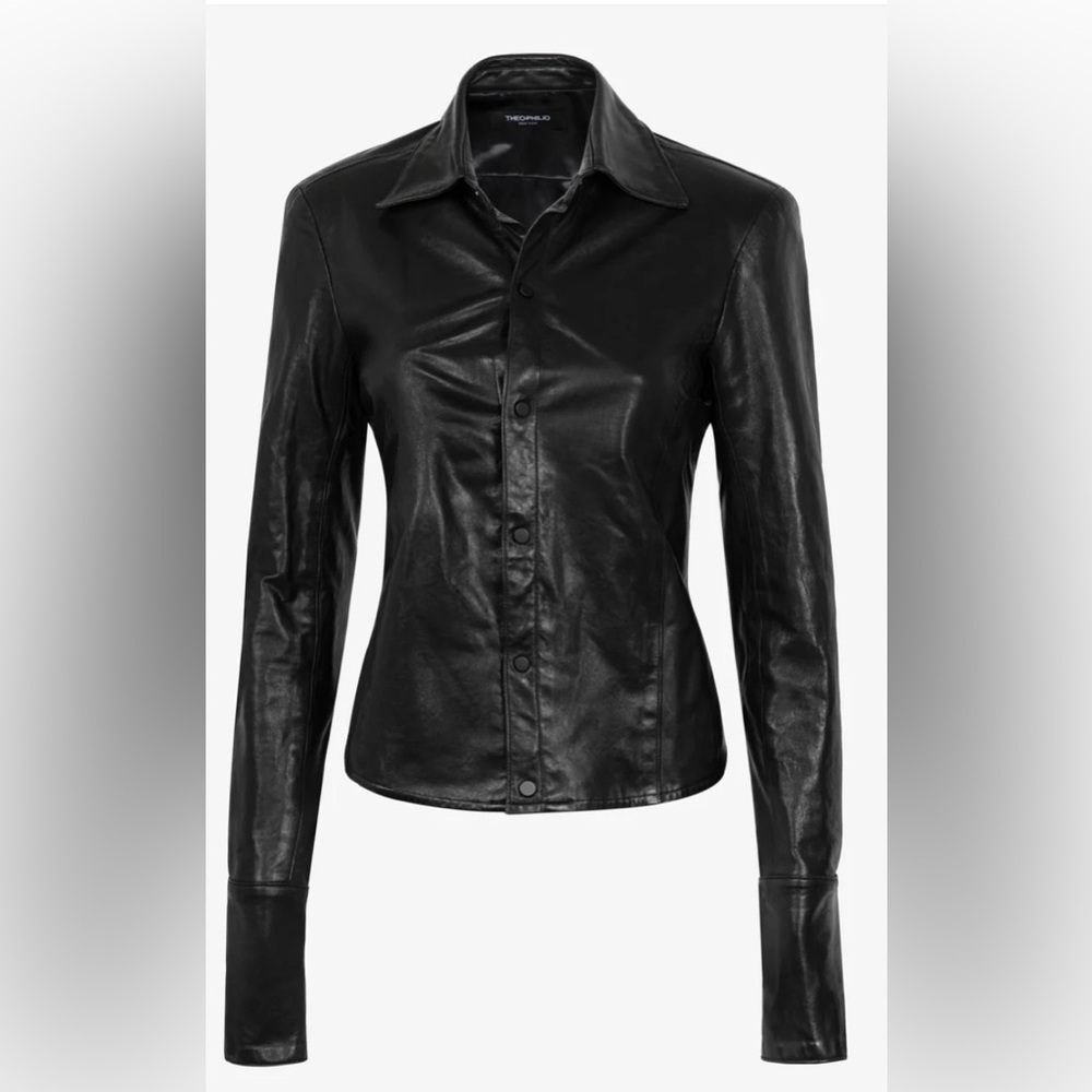 Theophilio Designer Black Leather Jacket Top